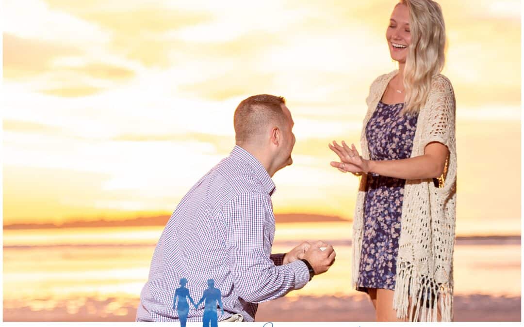 Surprise Proposal at Sunrise on Old Orchard Beach | Maine Wedding Photographers
