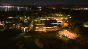 Samoset Resort Wedding photo from a drone at night, rockland wedding photographer