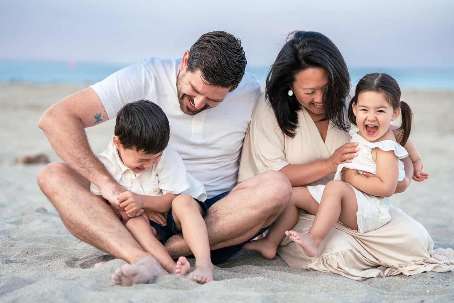 Asian Family at short sands beach in York Maine