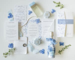 Shades of blue invitation suite for a Samoset Resort Wedding in Rockport, Maine