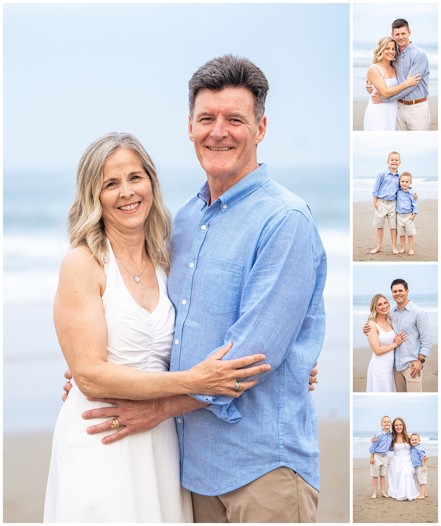 Family dressed in blues and whites for their Wells Beach Family Portraits captured by Wells Beach Family Photographer