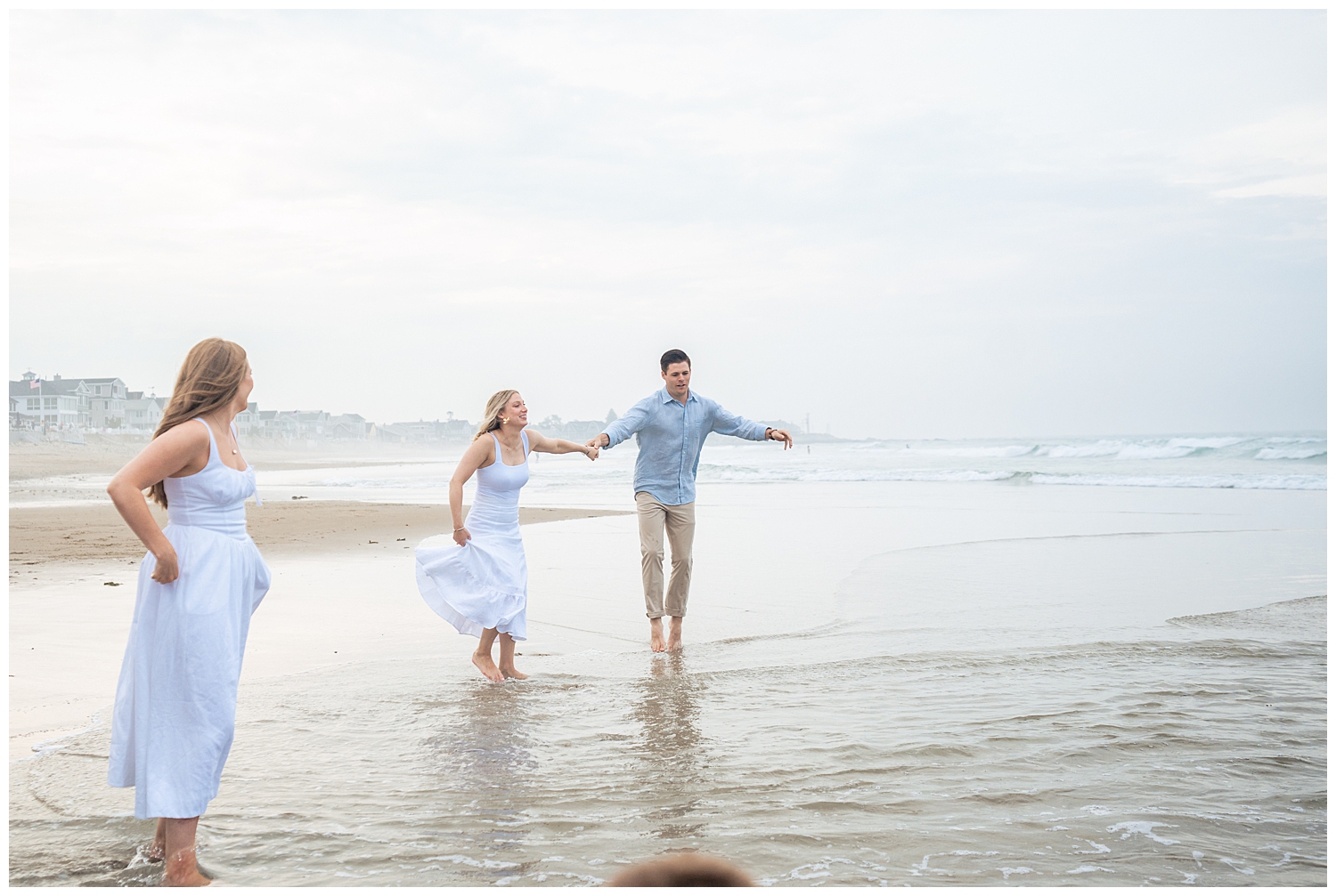 Family dressed in blues and whites for their Wells Beach Family Portraits captured by Wells Beach Family Photographer