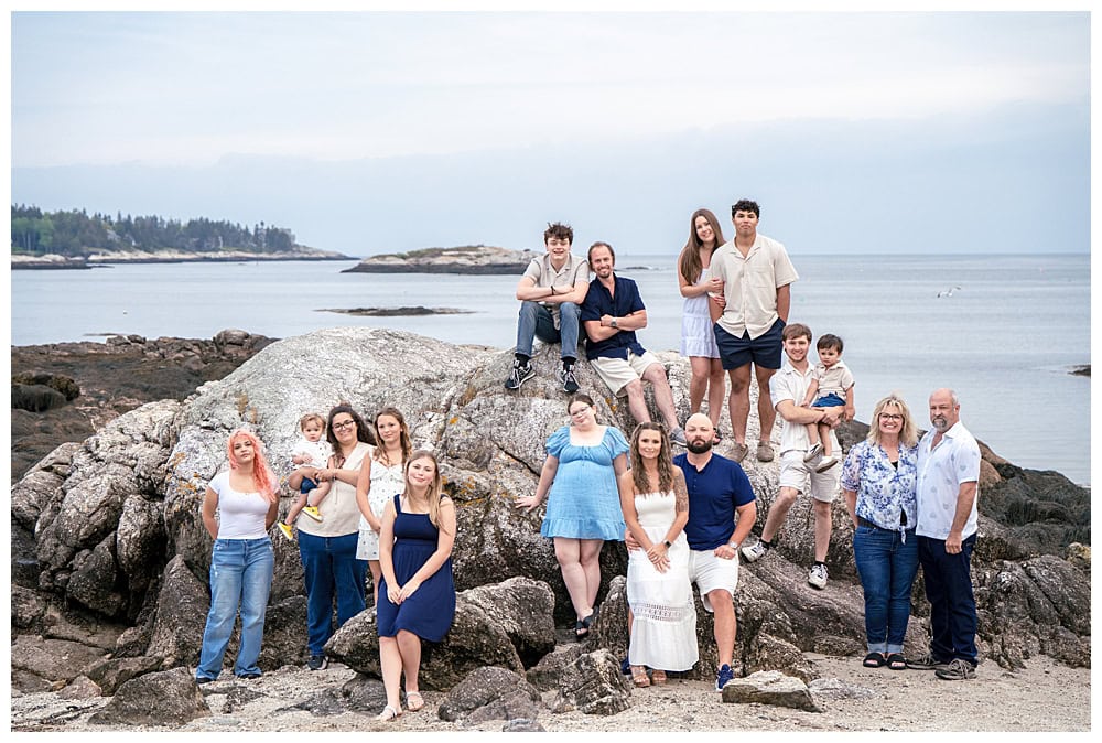 Boothbay Harbor Family Photos, Boothbay Harbor Family Photographer, Extended family portraits on a sandy beach