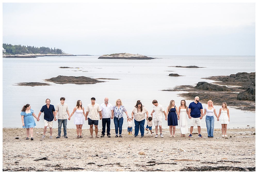 Boothbay Harbor Family Photos, Boothbay Harbor Family Photographer, Extended family portraits on a sandy beach