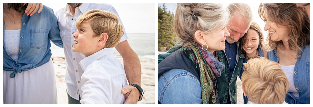 Extended family portraits on the back rocky shore of Squirrel Island. Squirrel Island Family Photography by Boothbay Harbor Family Photographer, Two Adventurous Souls