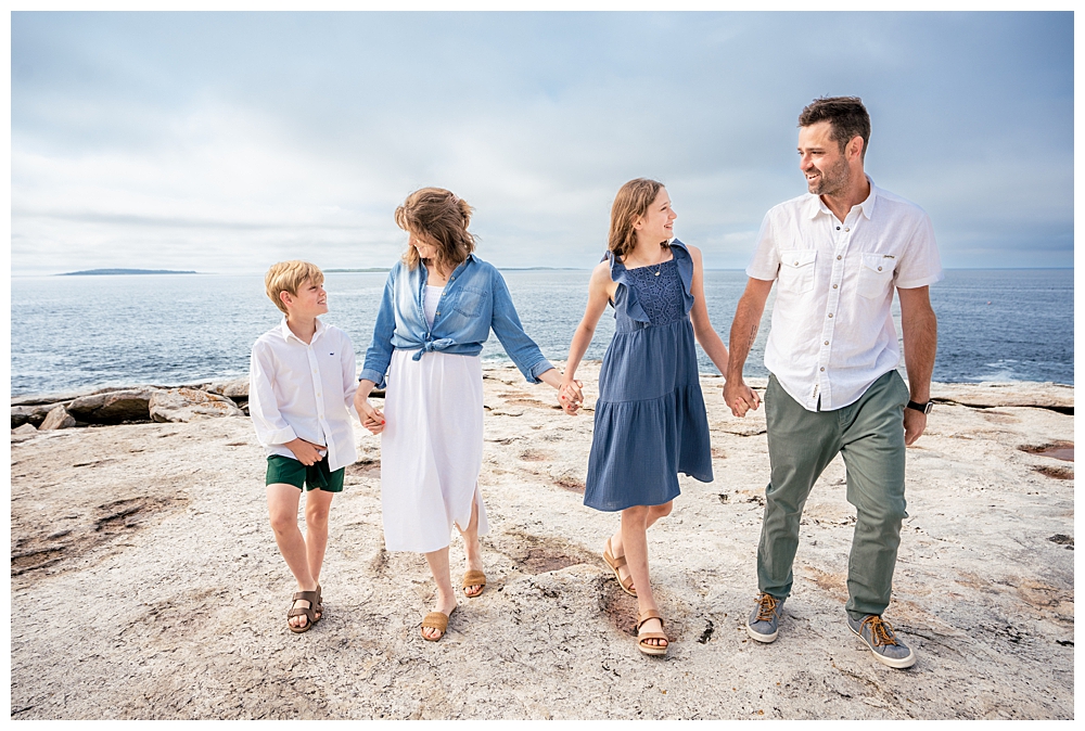 Extended family portraits on the back rocky shore of Squirrel Island. Squirrel Island Family Photography by Boothbay Harbor Family Photographer, Two Adventurous Souls