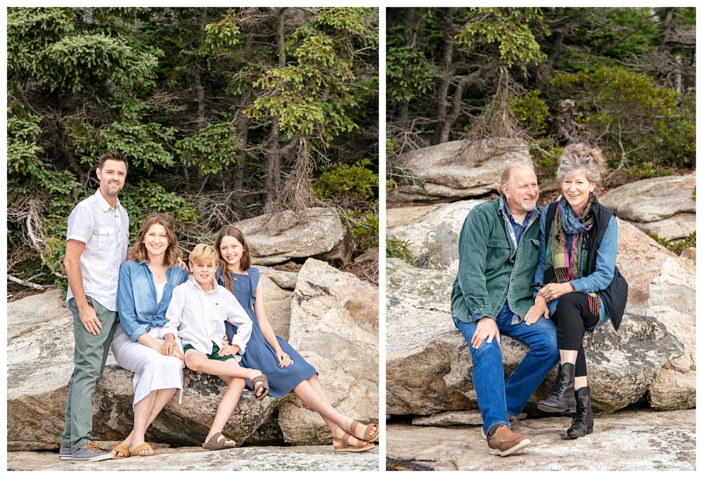 Extended family portraits on the back rocky shore of Squirrel Island. Squirrel Island Family Photography by Boothbay Harbor Family Photographer, Two Adventurous Souls
