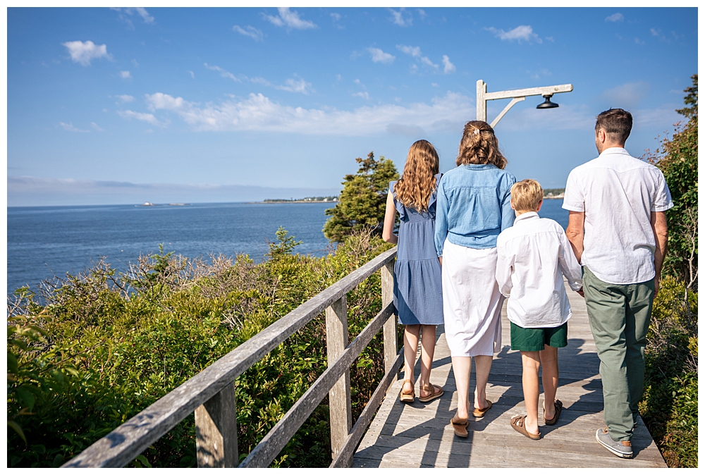 Extended family portraits on the walking boardwalk of Squirrel Island. Squirrel Island Family Photography by Boothbay Harbor Family Photographer, Two Adventurous Souls