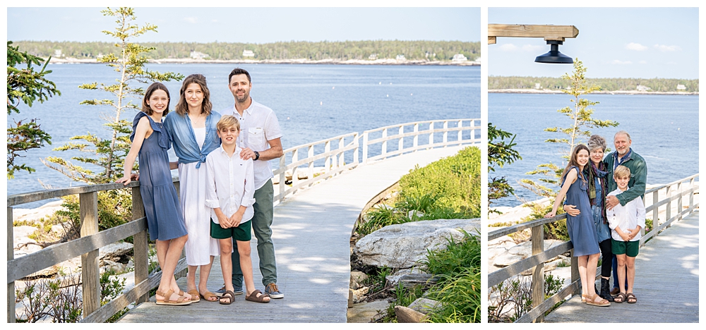 Extended family portraits on the walking boardwalk of Squirrel Island. Squirrel Island Family Photography by Boothbay Harbor Family Photographer, Two Adventurous Souls