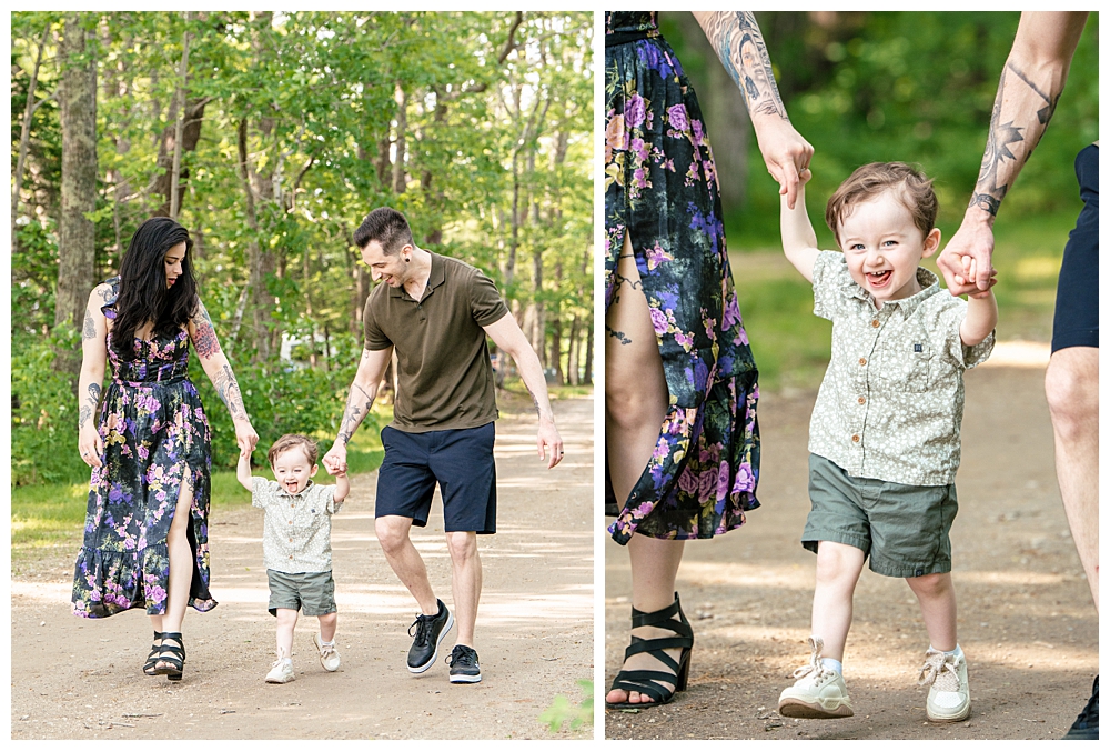 Freeport Family Photographer captures a young family at Wolfe's Neck Farm.