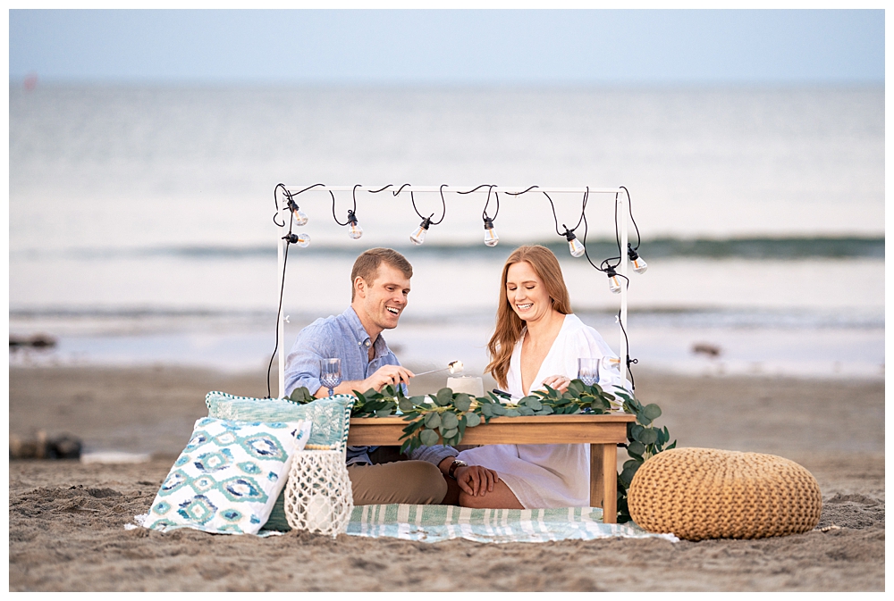 Short Sands Beach Engagement Photos with a Beach Picnic twist. Captured by Maine Wedding Photographers, Two Adventurous Souls