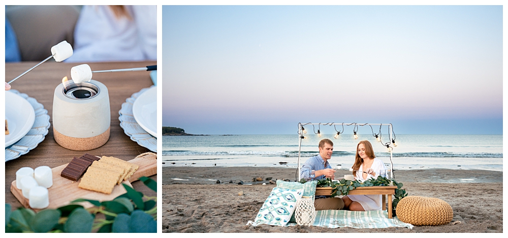 Short Sands Beach Engagement Photos with a Beach Picnic twist. Captured by Maine Wedding Photographers, Two Adventurous Souls