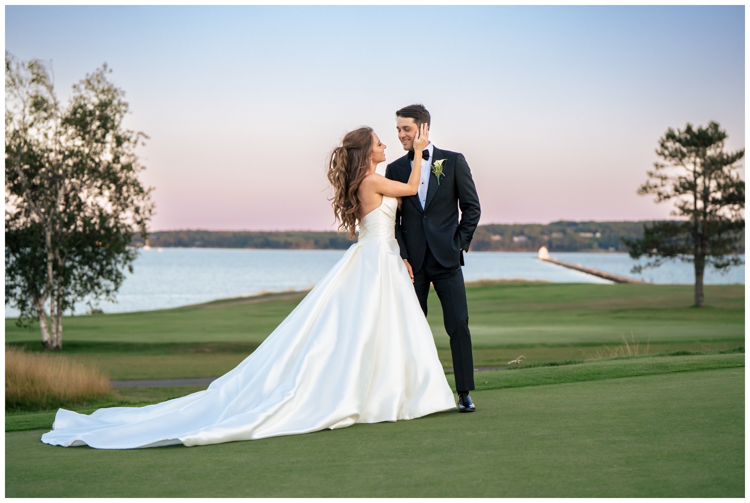 Samoset Resort Wedding Photographers, Rockland Wedding Photographers, Sunset couple on the golfcourse, Two Adventurous Souls