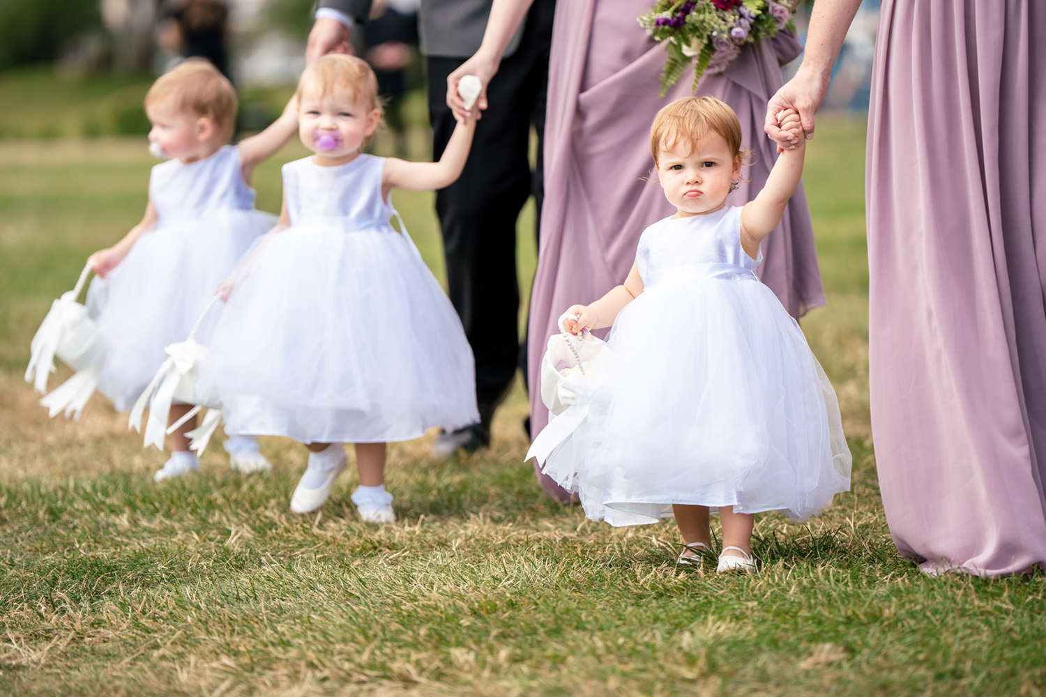 Three flower girls at the Nonantum Wedding by Kennebunkport Wedding Photographers, Two Adventurous SOuls