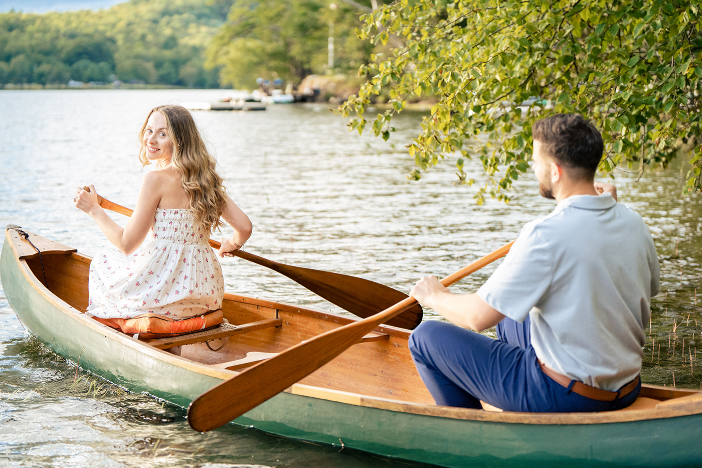 Maine Lake Engagement Session, Romantic Lake Portraits, Canoe Engagement Session