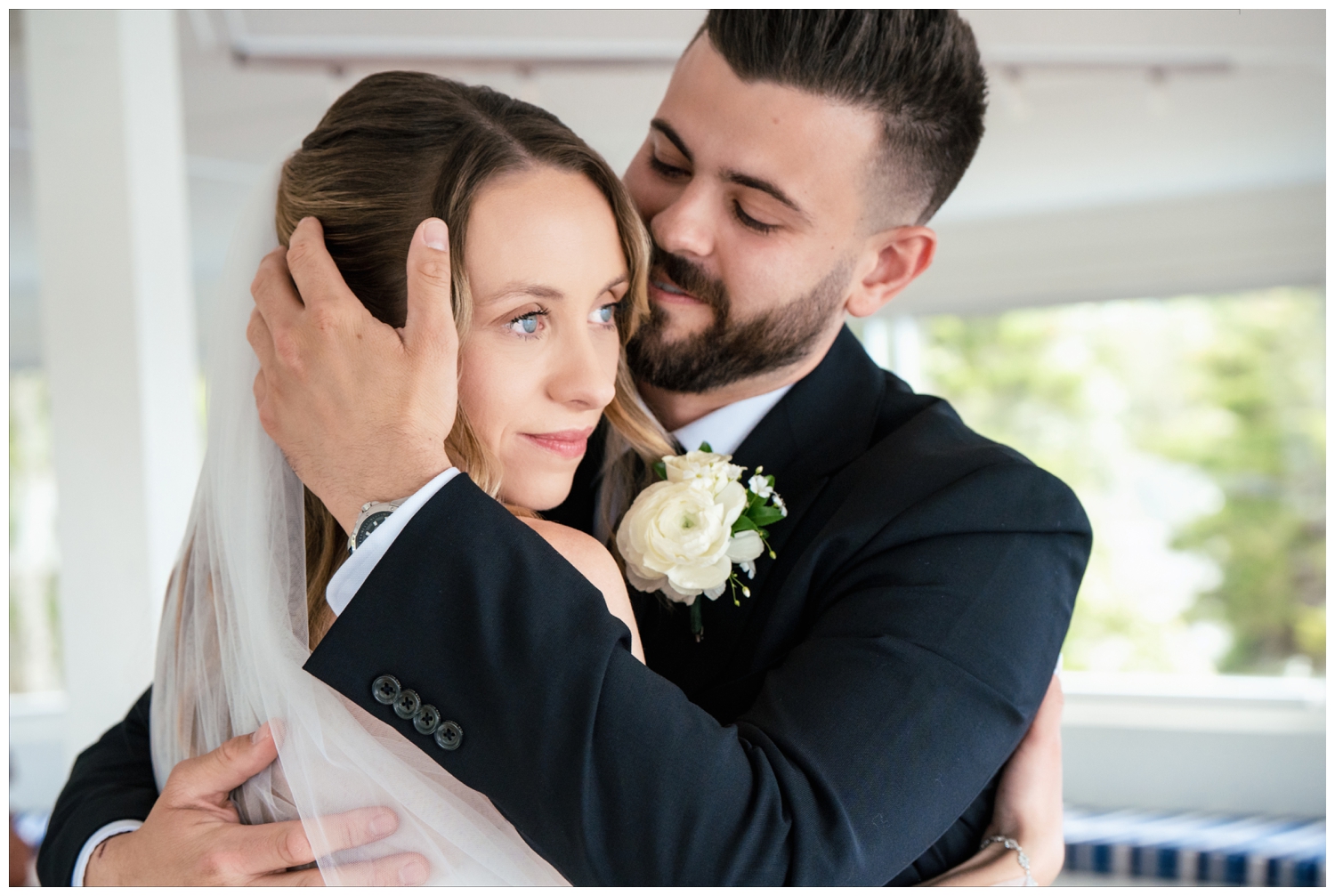Sebasco Harbor Resort Wedding Photographers Capture the first look in the Lighthouse