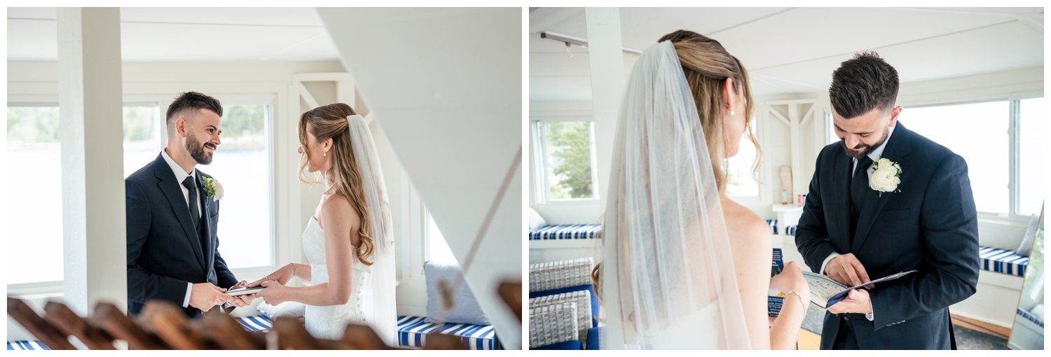 Sebasco Harbor Resort Wedding Photographers Capture the first look in the Lighthouse