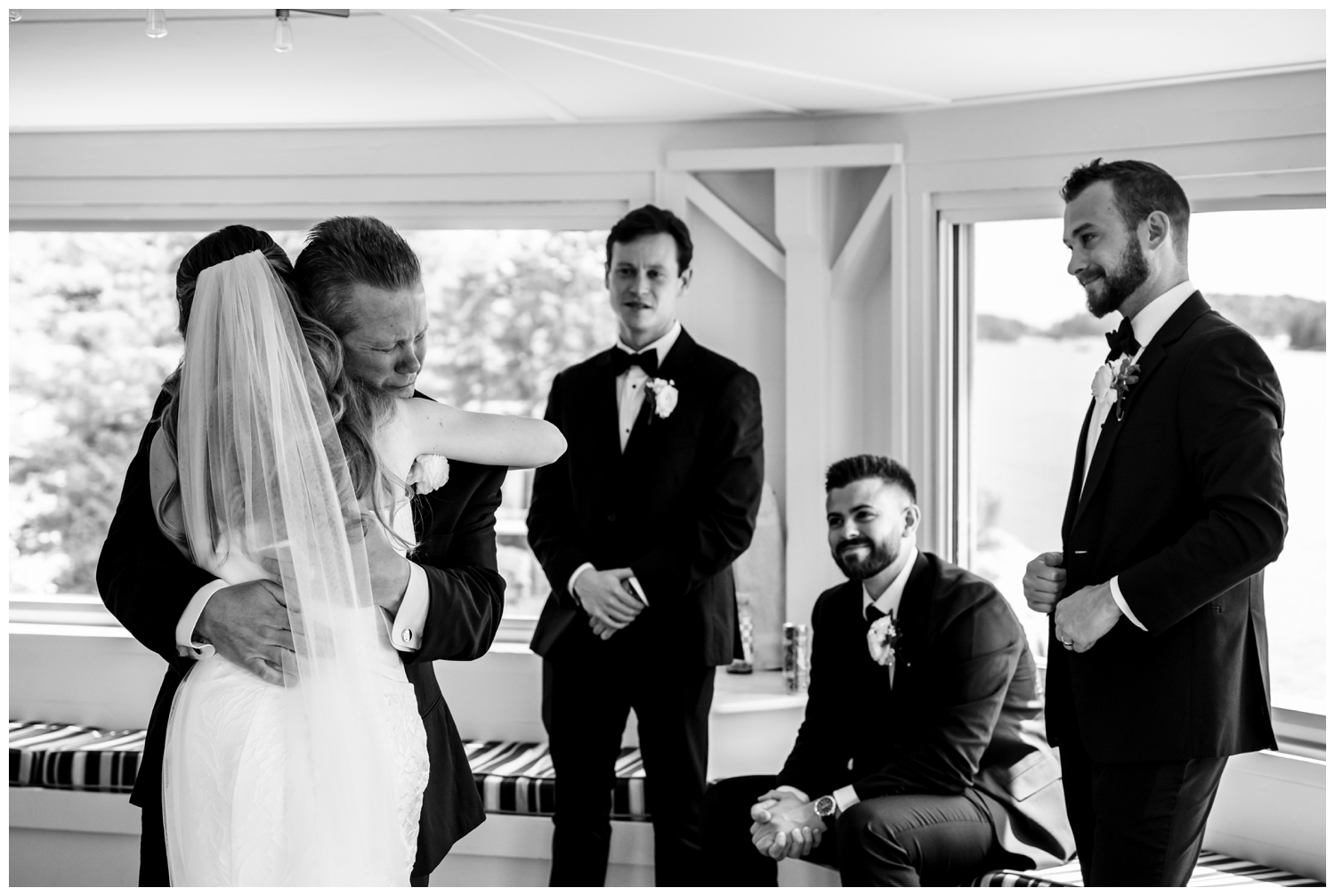 Sebasco Harbor Resort Wedding Photographers Capture the first look in the Lighthouse