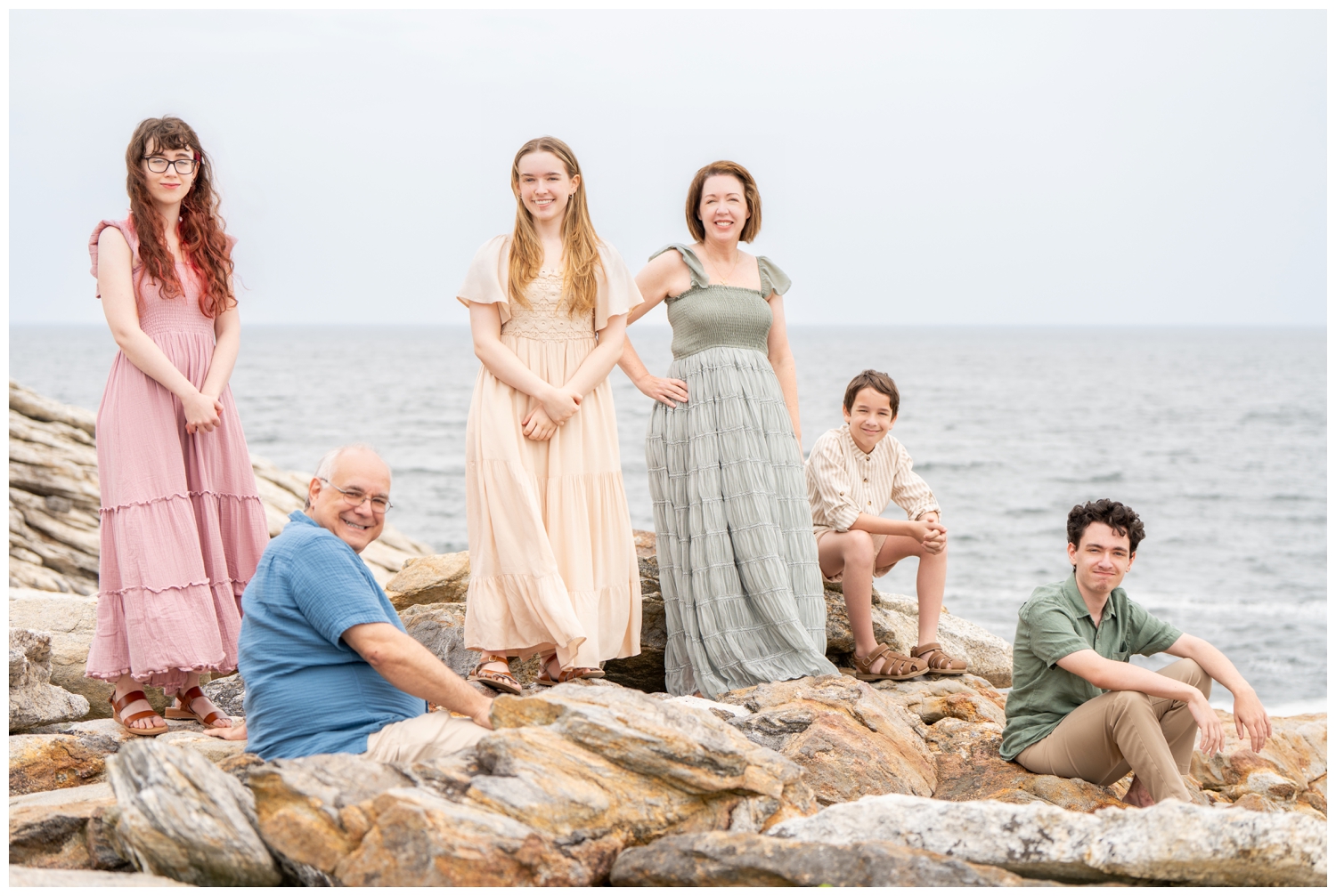 Reid State Park Family PHotographers, Tow Adventurous Souls captured a family on the beach in the park and on the rocky cliffs
