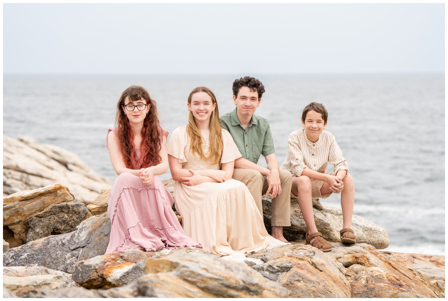 Reid State Park Family PHotographers, Tow Adventurous Souls captured a family on the beach in the park and on the rocky cliffs