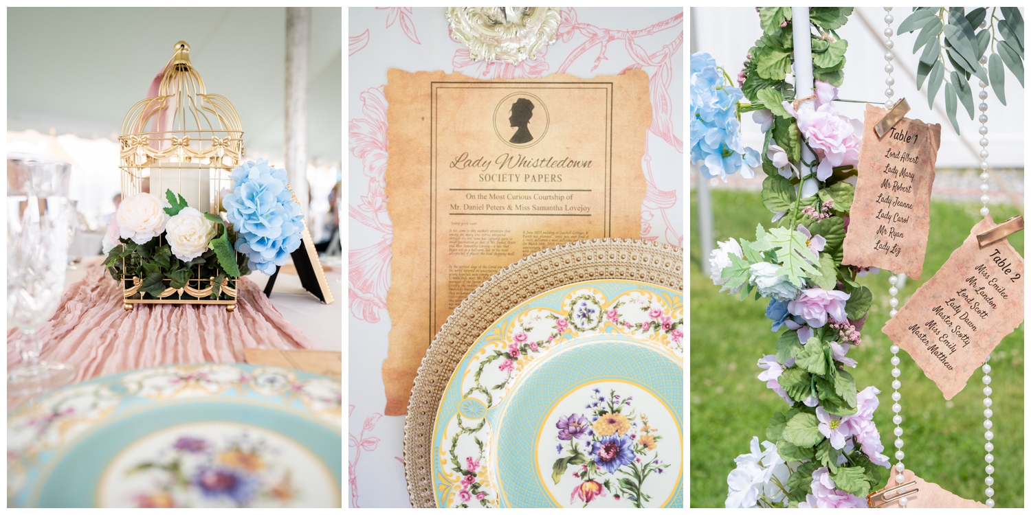 Old Orchard Beach Wedding Photographers capture a Bridgerton Themed wedding at Seashell Events.