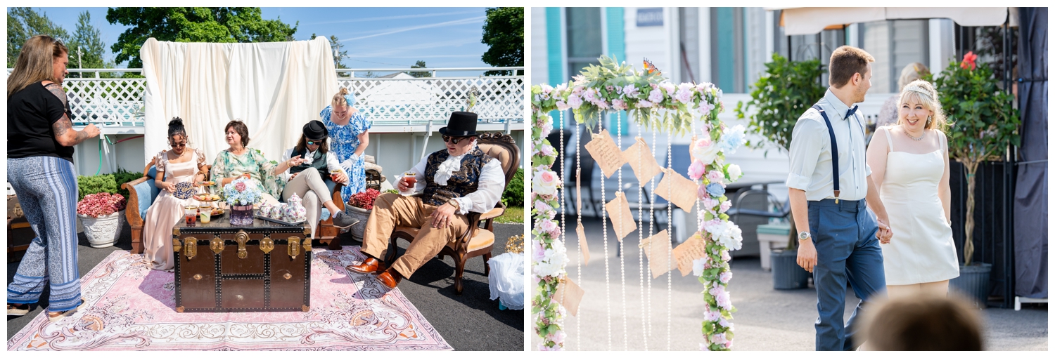Old Orchard Beach Wedding Photographers capture a Bridgerton Themed wedding at Seashell Events.
